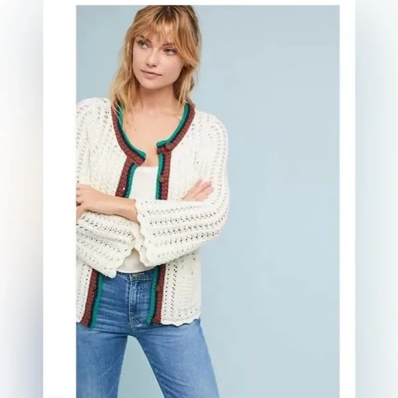 Anthropologie Women’s Elsie Open Button Up Knit Caridgan Size Small - Picture 1 of 13